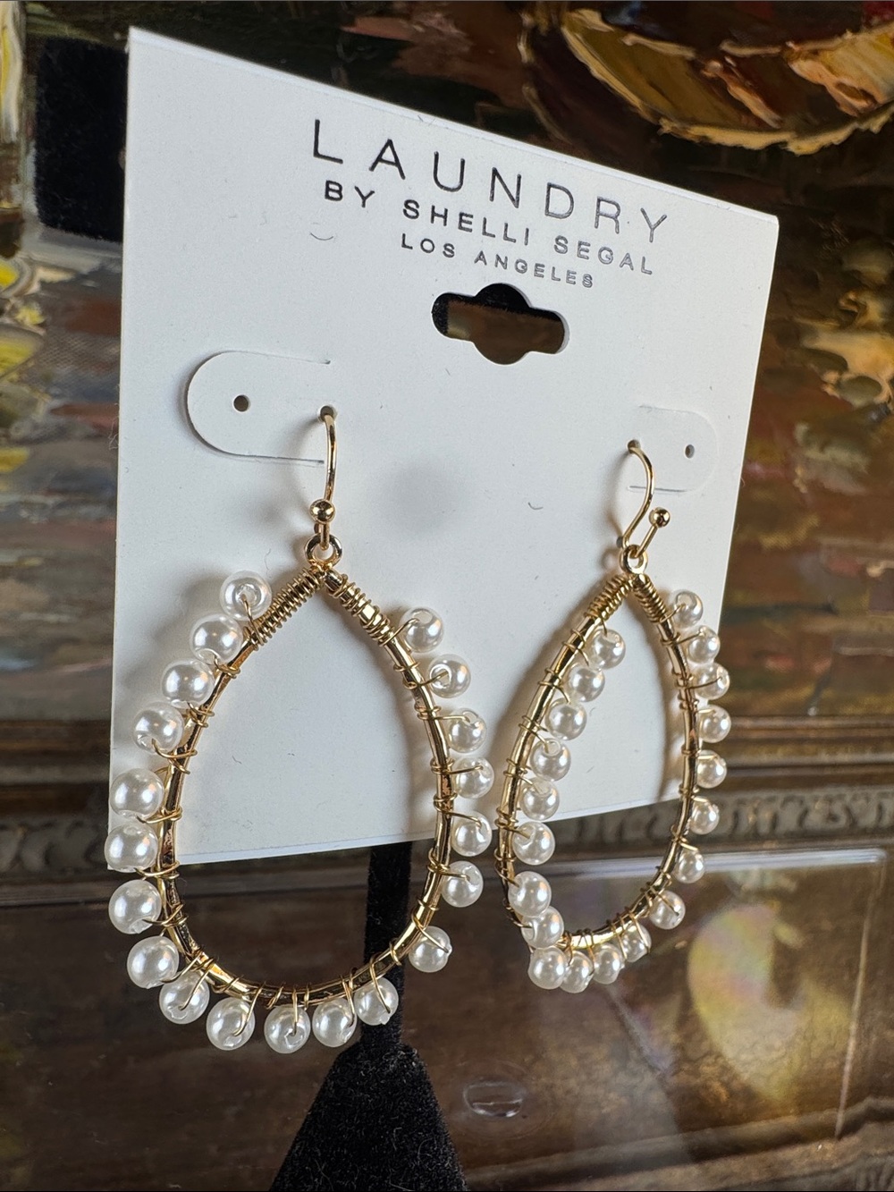 0748-Laundry By Shelli Segal Gold Hoop Earrings with White Pearls